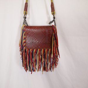 Free People Rainbow Fringe Tooled Leather Crossbody Bag